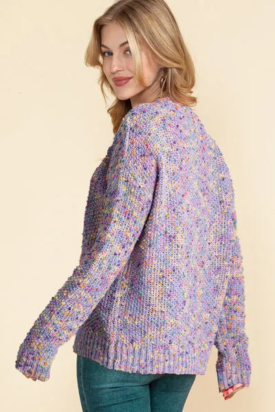 Anastasia Heathered V-Neck Dropped Shoulder Sweater