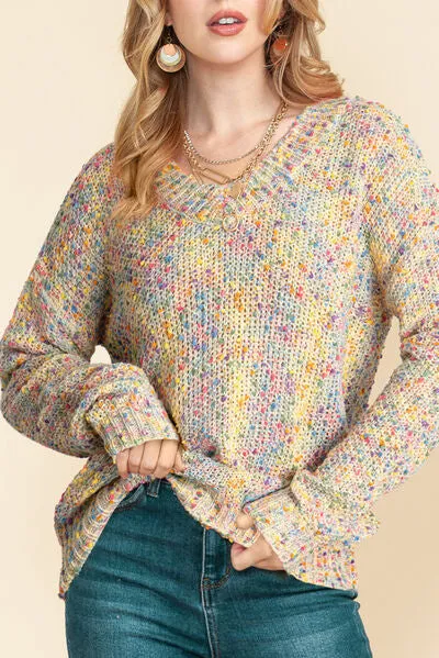 Anastasia Heathered V-Neck Dropped Shoulder Sweater