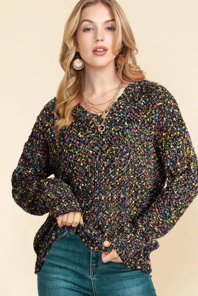 Anastasia Heathered V-Neck Dropped Shoulder Sweater