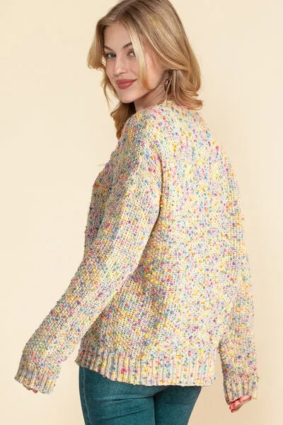 Anastasia Heathered V-Neck Dropped Shoulder Sweater