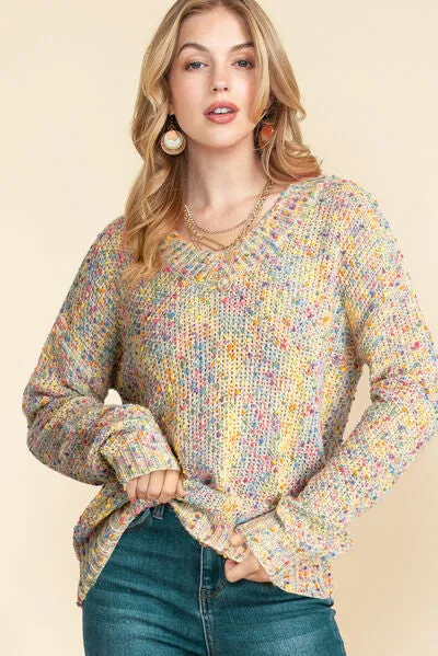 Anastasia Heathered V-Neck Dropped Shoulder Sweater