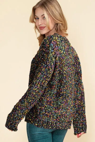 Anastasia Heathered V-Neck Dropped Shoulder Sweater