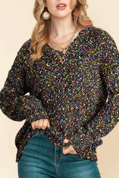 Anastasia Heathered V-Neck Dropped Shoulder Sweater