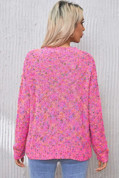 Anastasia Heathered V-Neck Dropped Shoulder Sweater