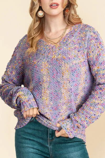 Anastasia Heathered V-Neck Dropped Shoulder Sweater