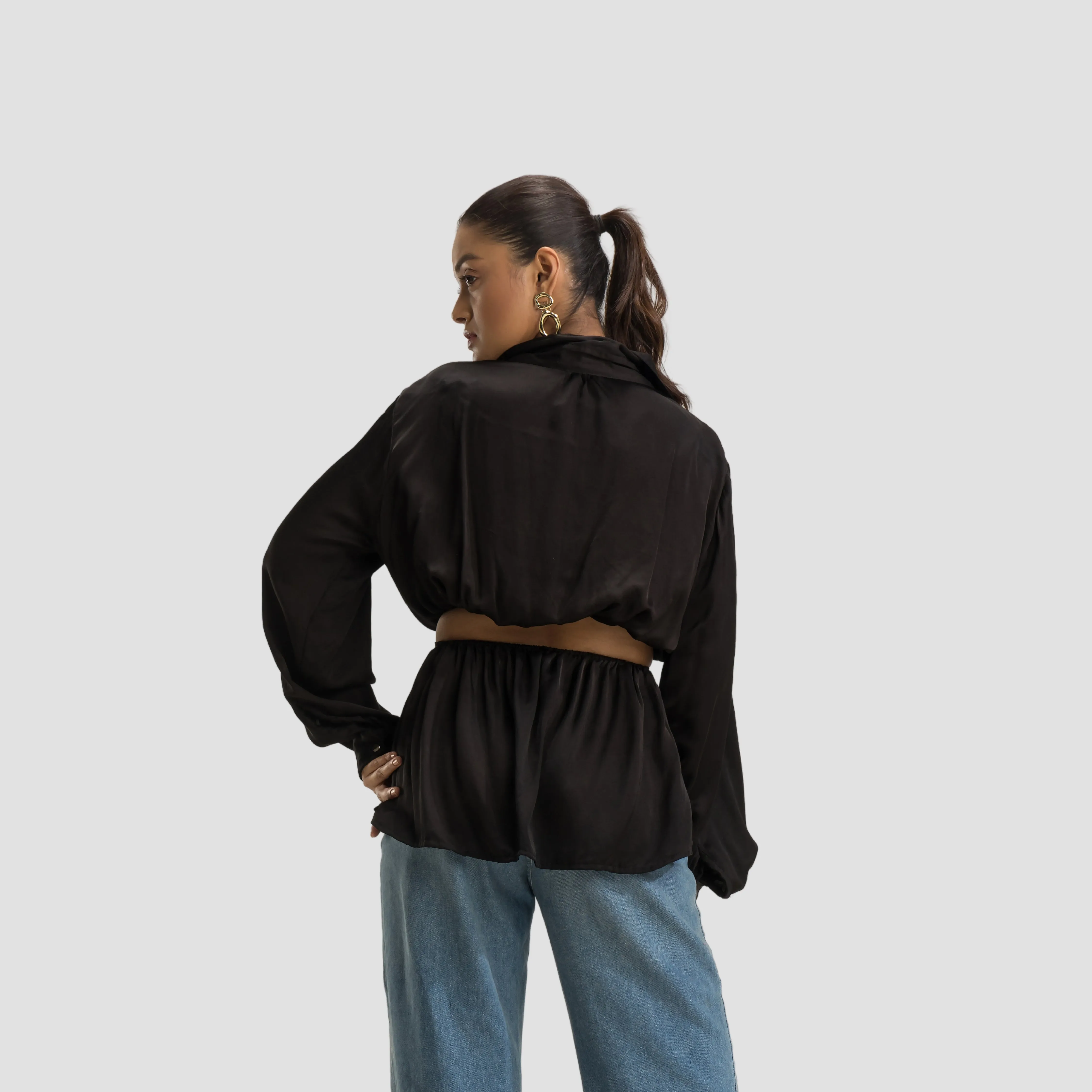 Black Satin Cutout Shirt