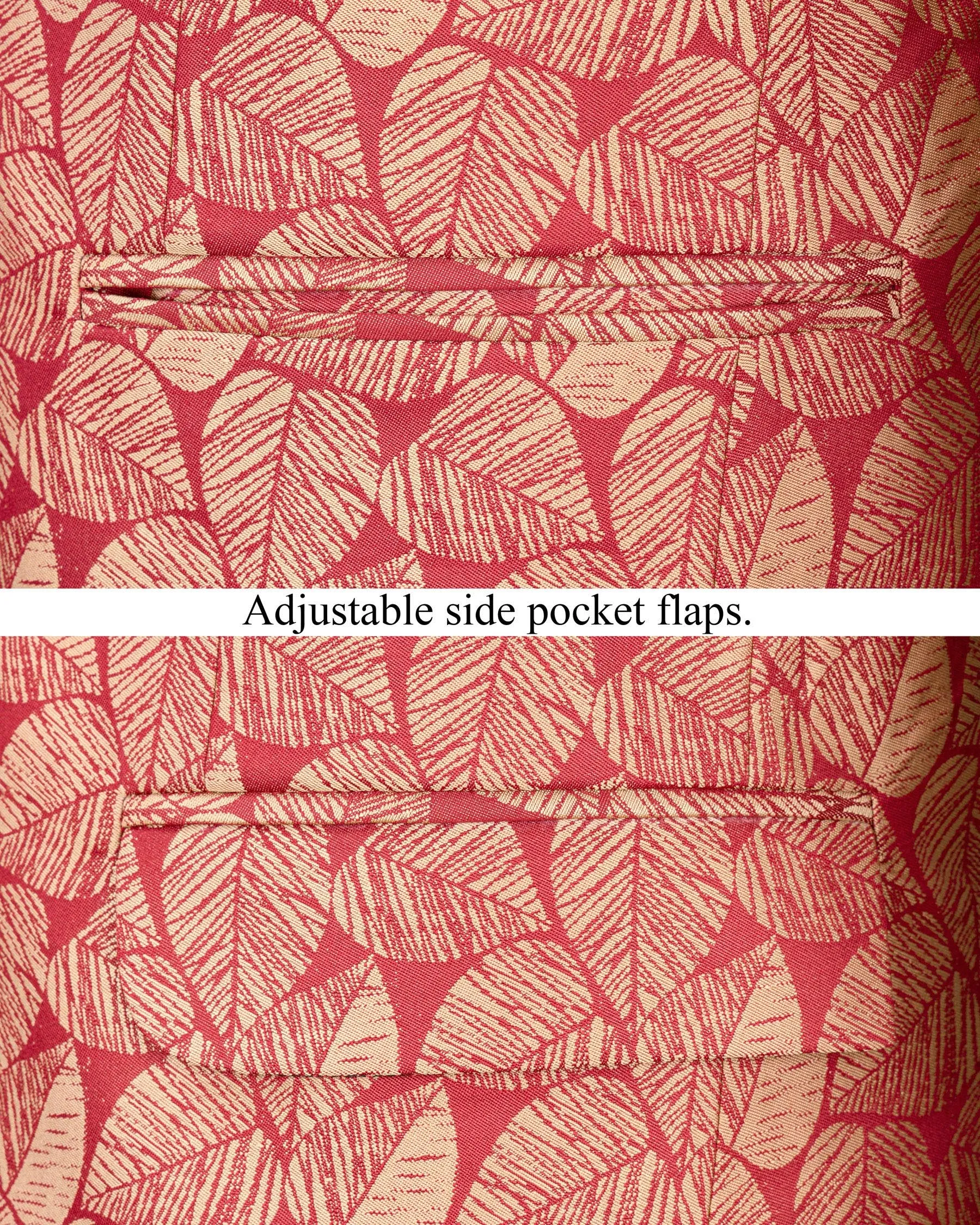 Chestnut Pink and Negroni Leaves Pattern Cross-Buttoned Bandhgala Designer Blazer