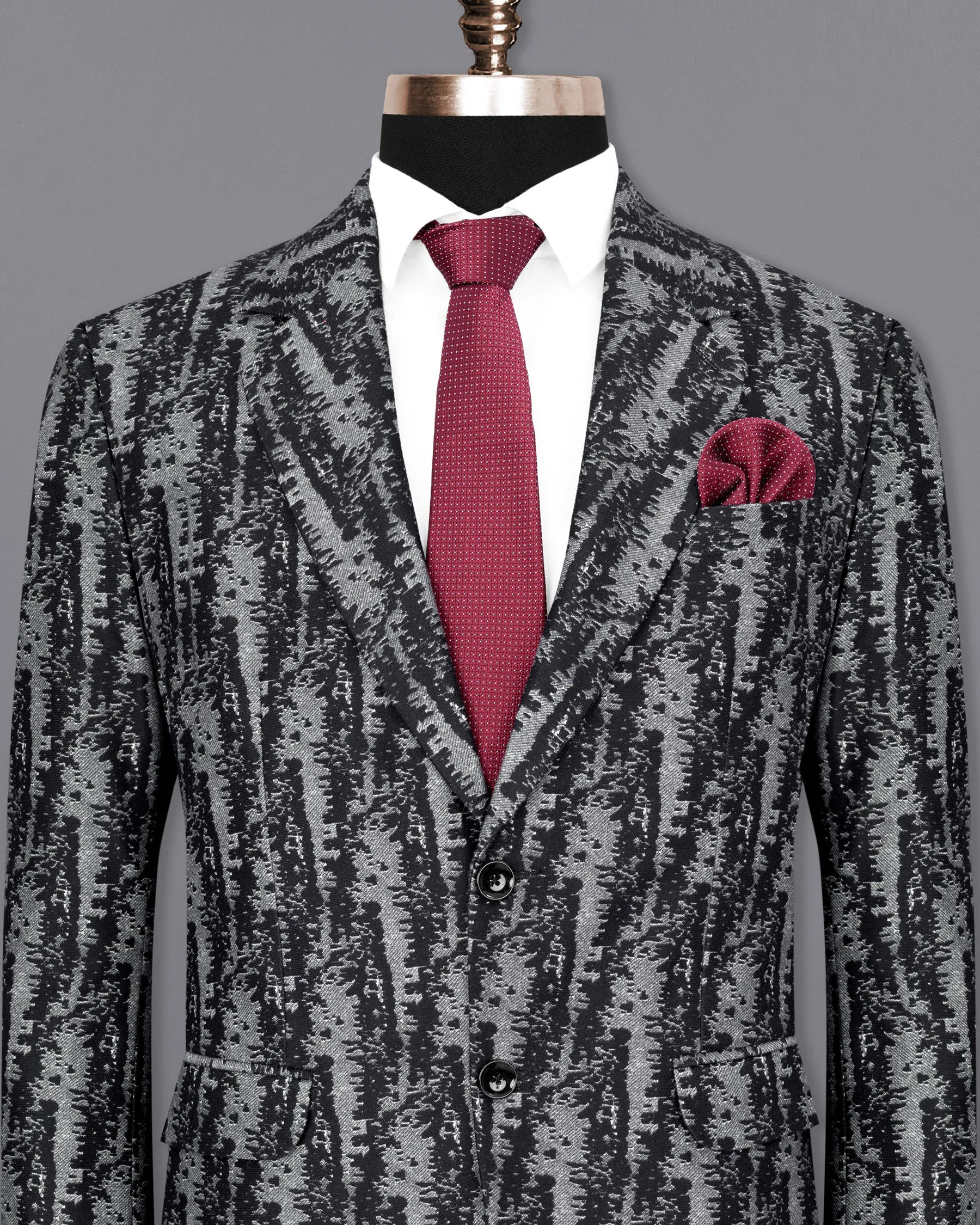 Concord Gray and Baltic Sea Black velvet Designer Blazer
