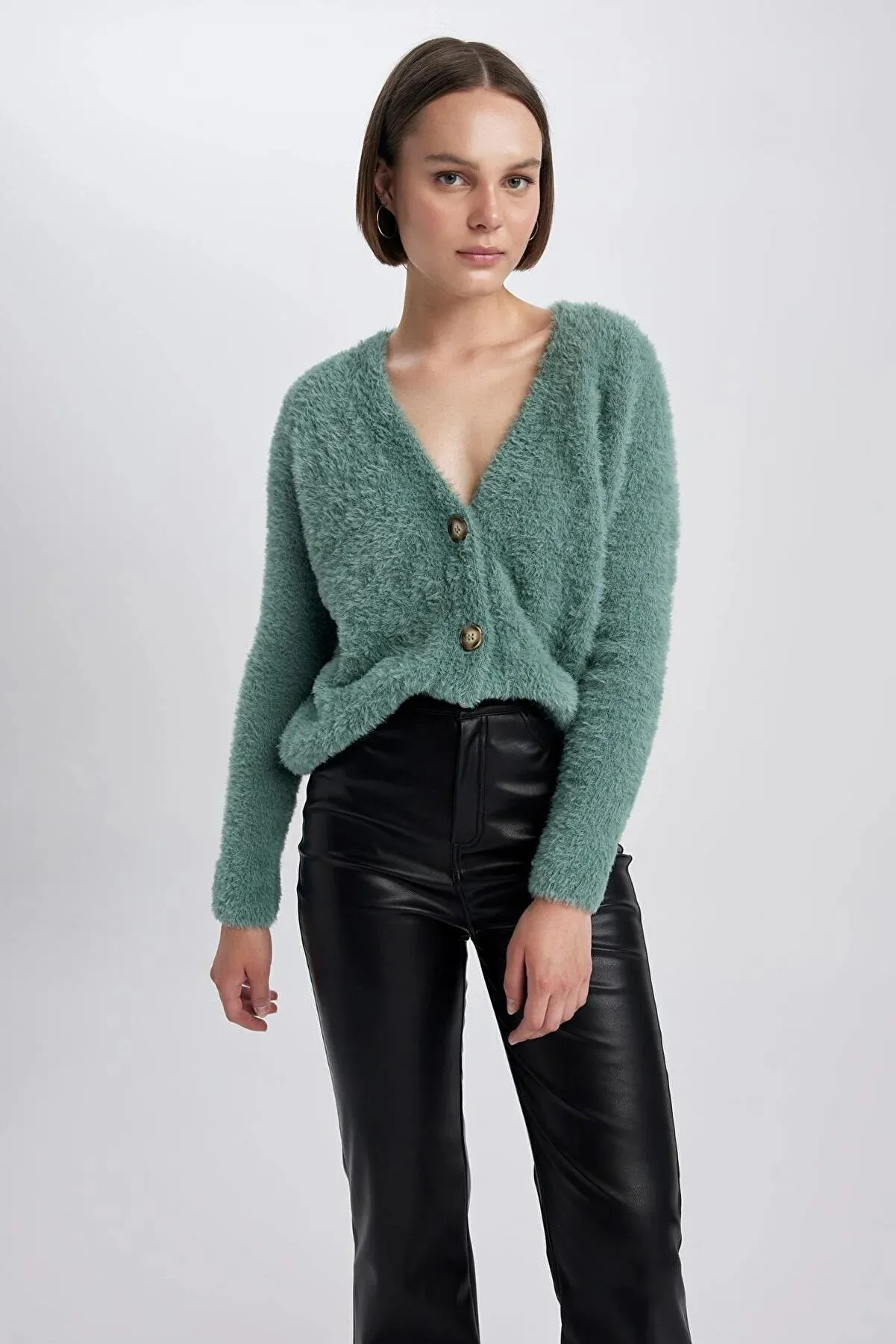 Defacto Women's Oversize Fit V-Neck Knitwear Cardigan
