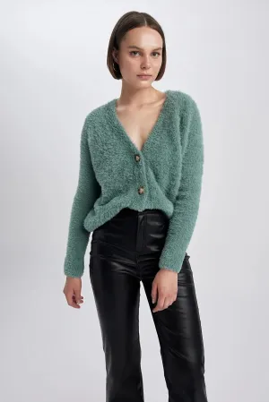 Defacto Women's Oversize Fit V-Neck Knitwear Cardigan