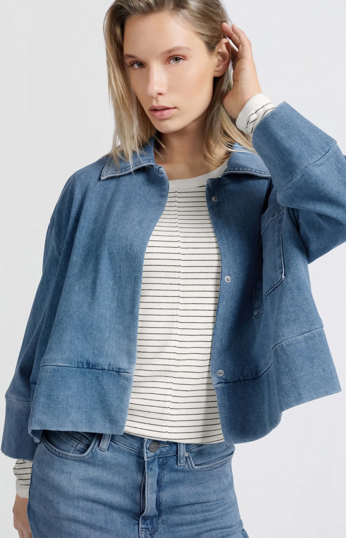 Denim jacket with oversized fit and pocket detail