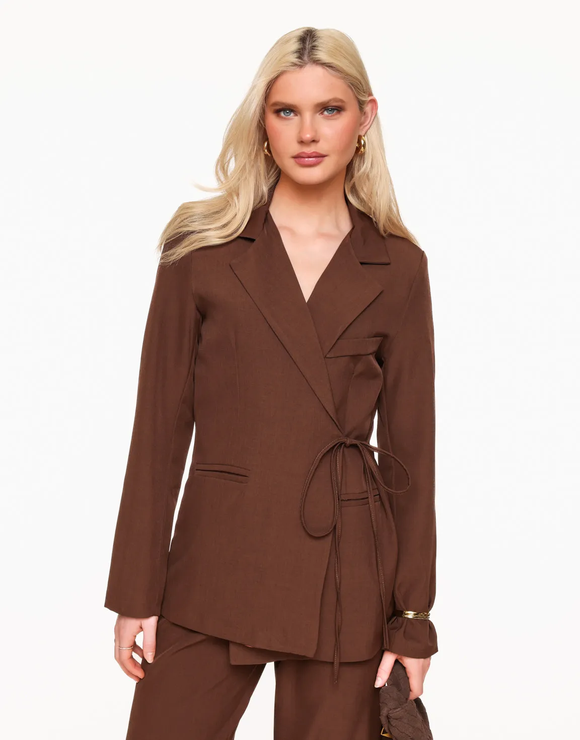 Donkerbruine Moderne Wikkel - Blazer