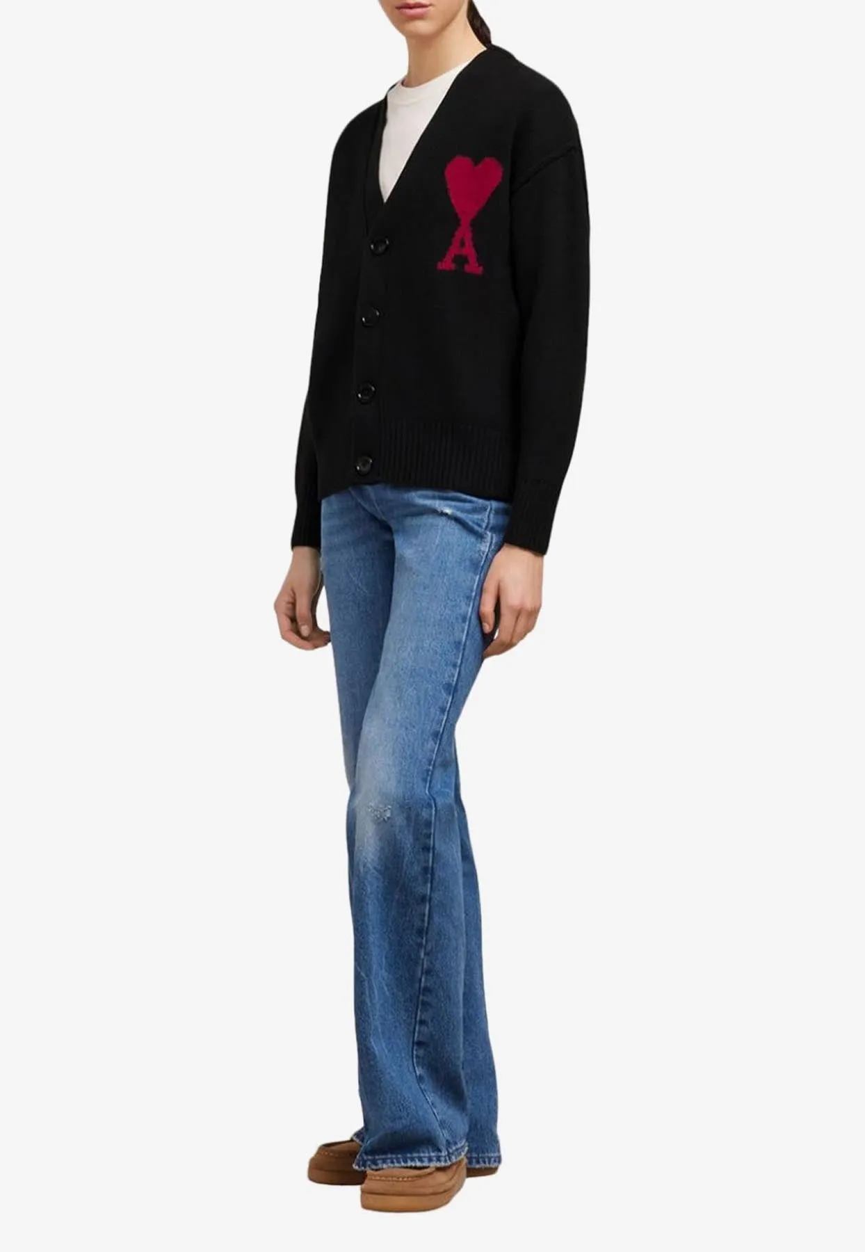 Intarsia Knit Ami De Coeur Wool Cardigan