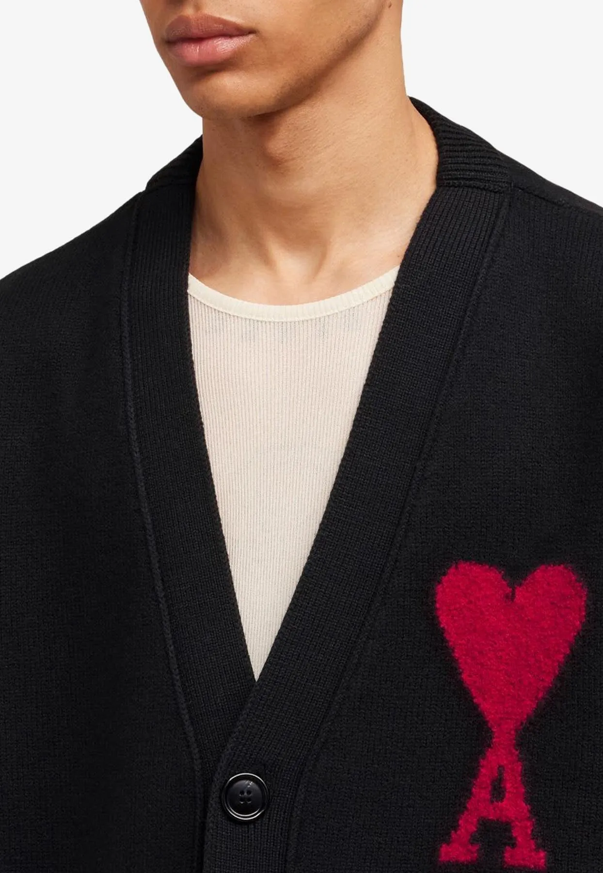 Intarsia Knit Ami De Coeur Wool Cardigan