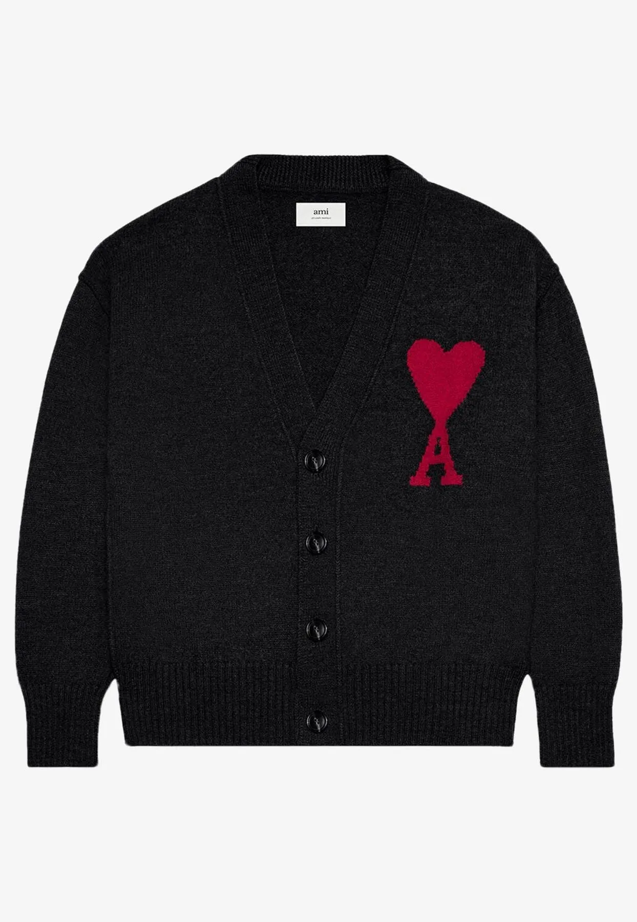 Intarsia Knit Ami De Coeur Wool Cardigan
