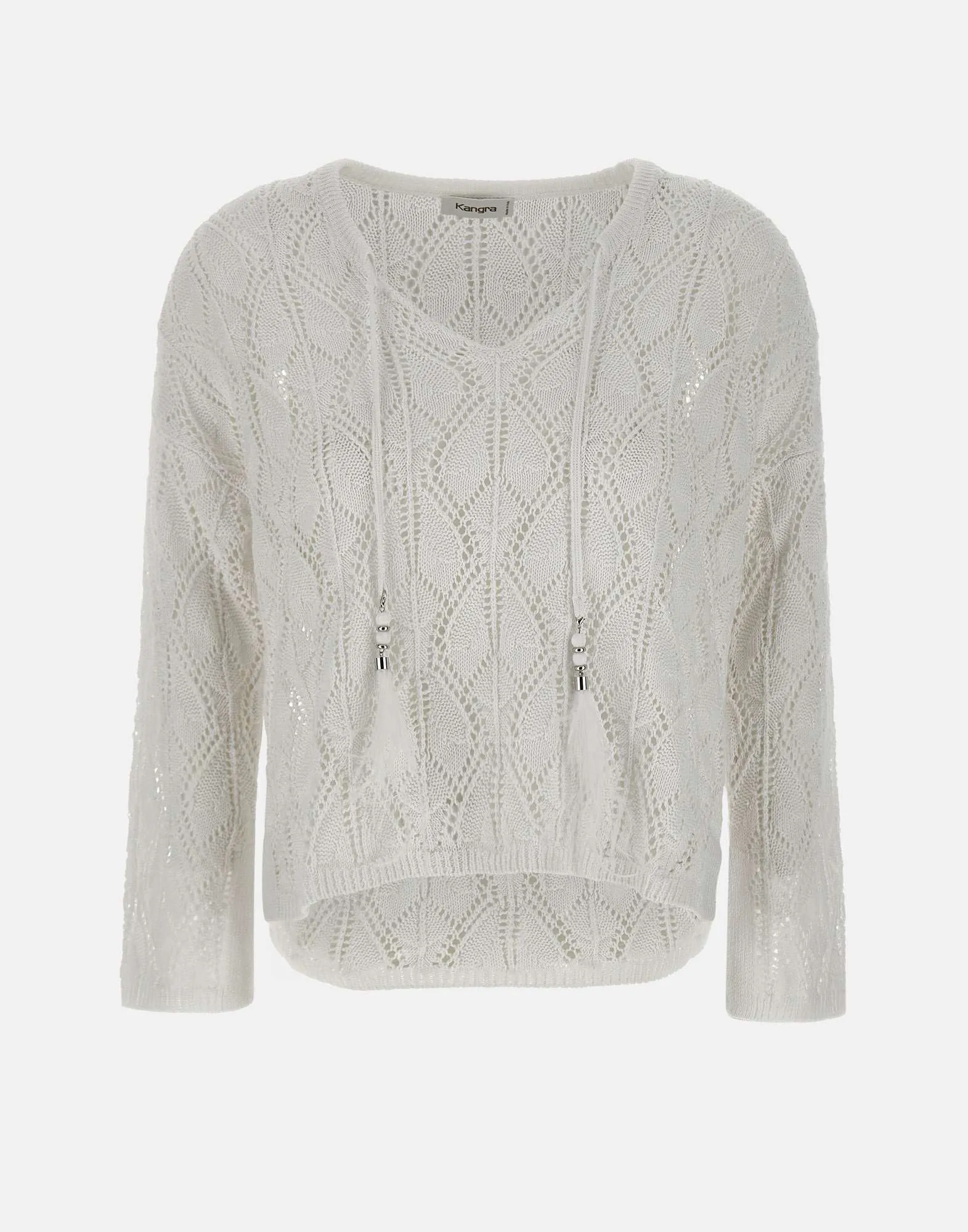 Kangra White Linen Cotton V Neck tröja