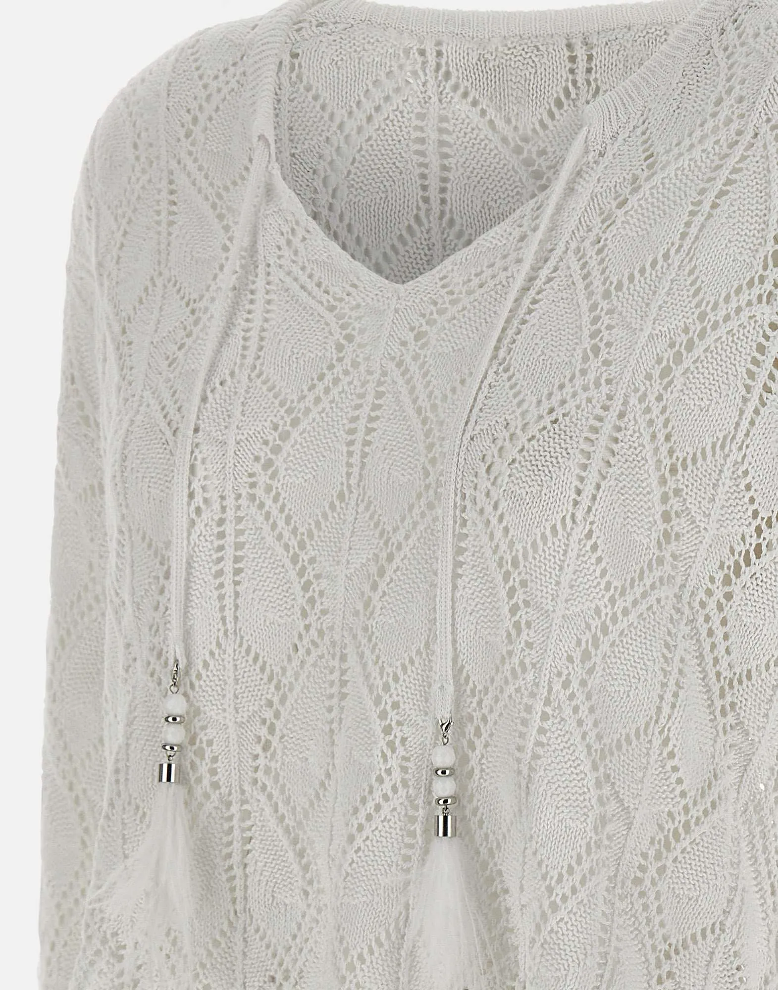 Kangra White Linen Cotton V Neck tröja