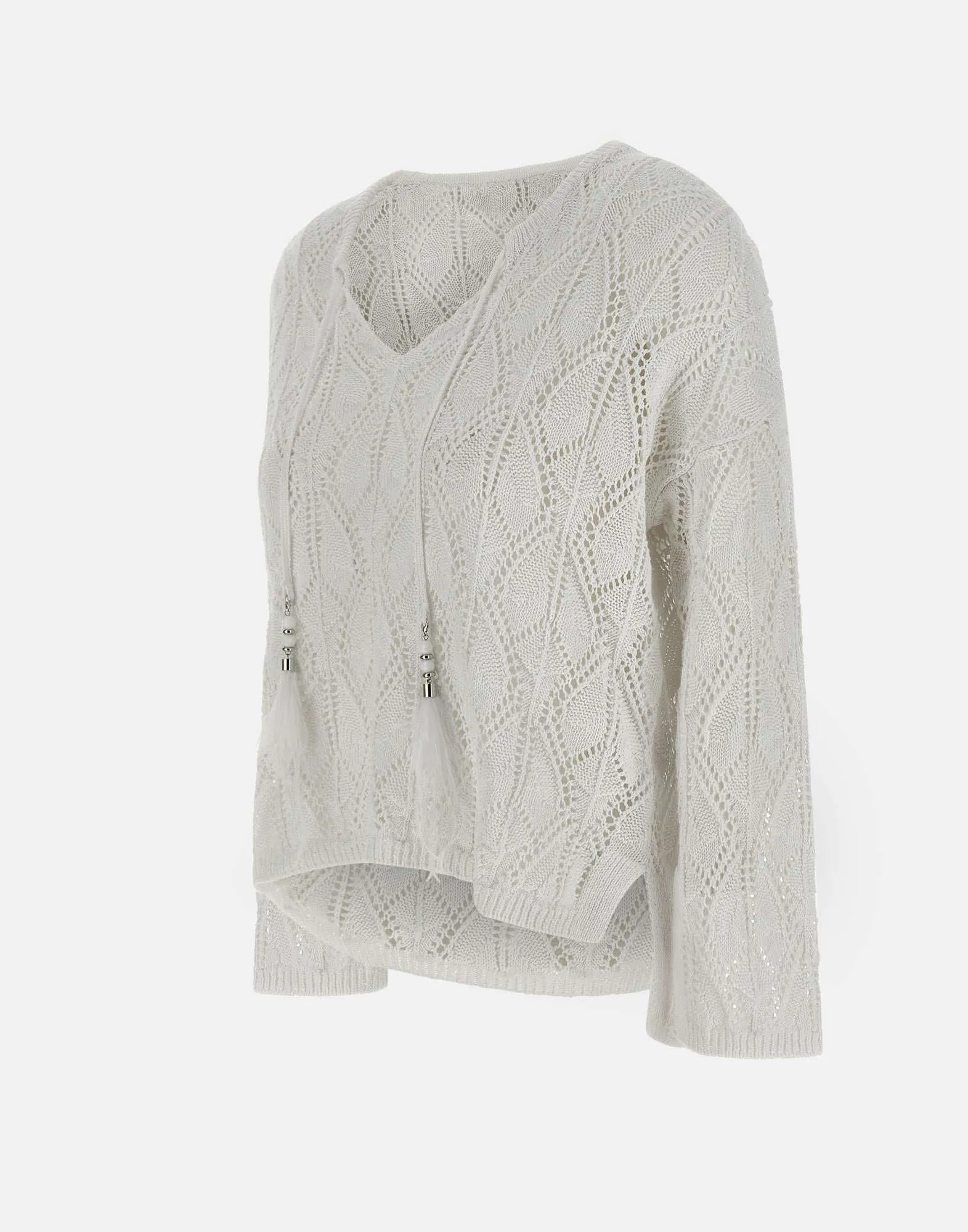Kangra White Linen Cotton V Neck tröja