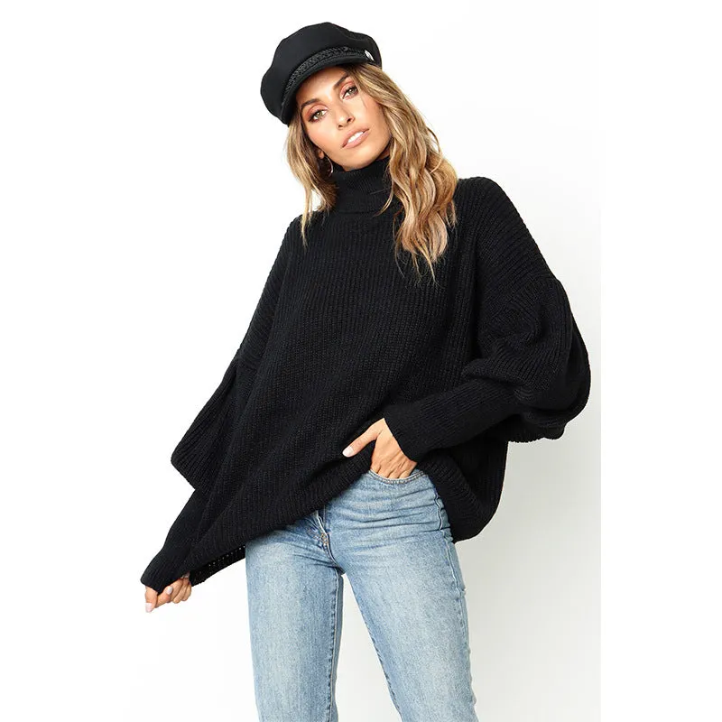 Lantern Sleeve Knitted Turtleneck Winter Sweater