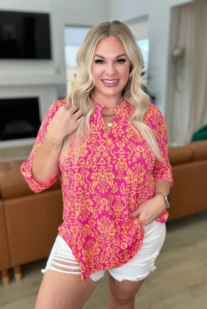 Lizzy Top in Hot Pink & Tangerine Damask