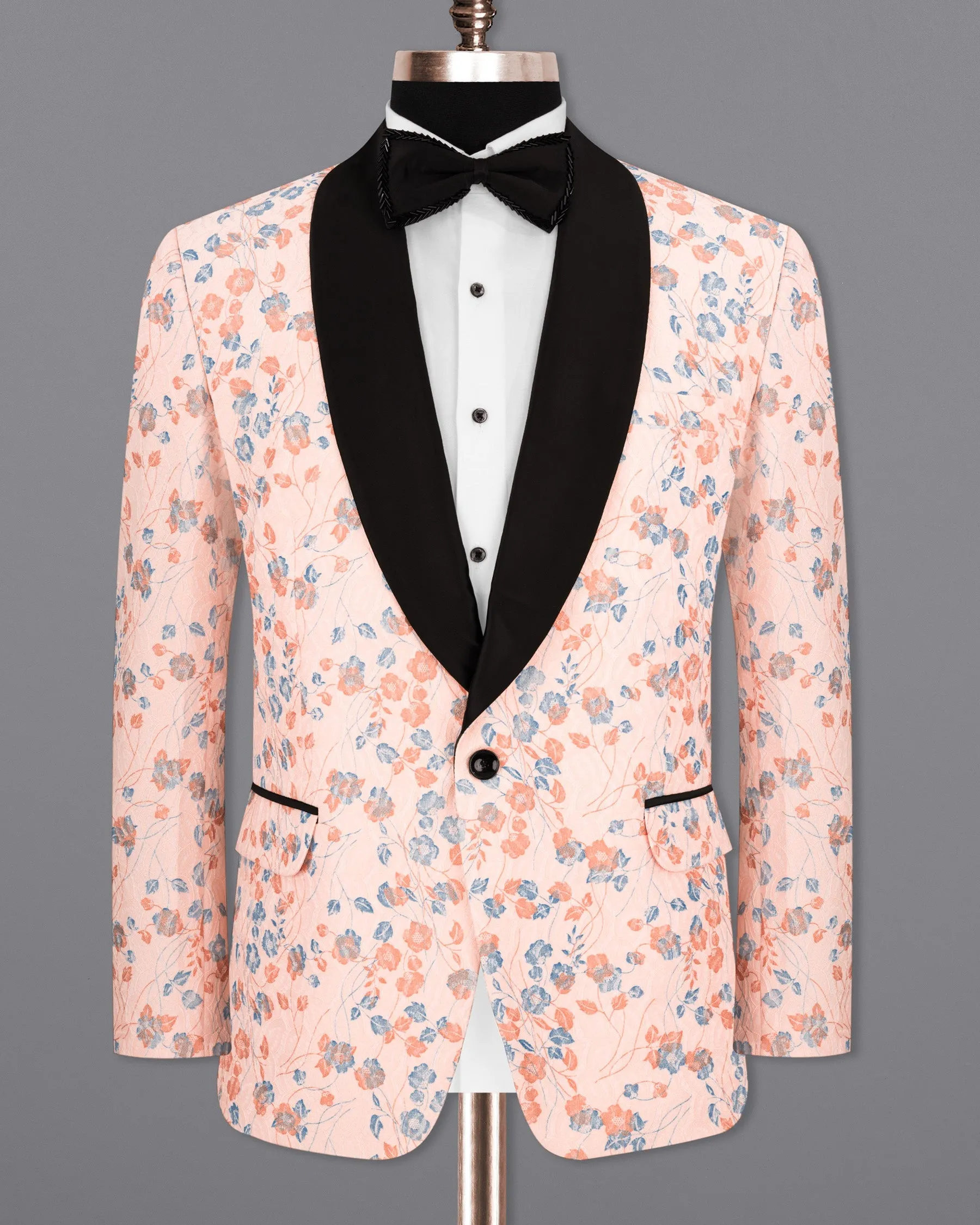 Mandys Pink Floral Textured Designer Tuxedo Suit