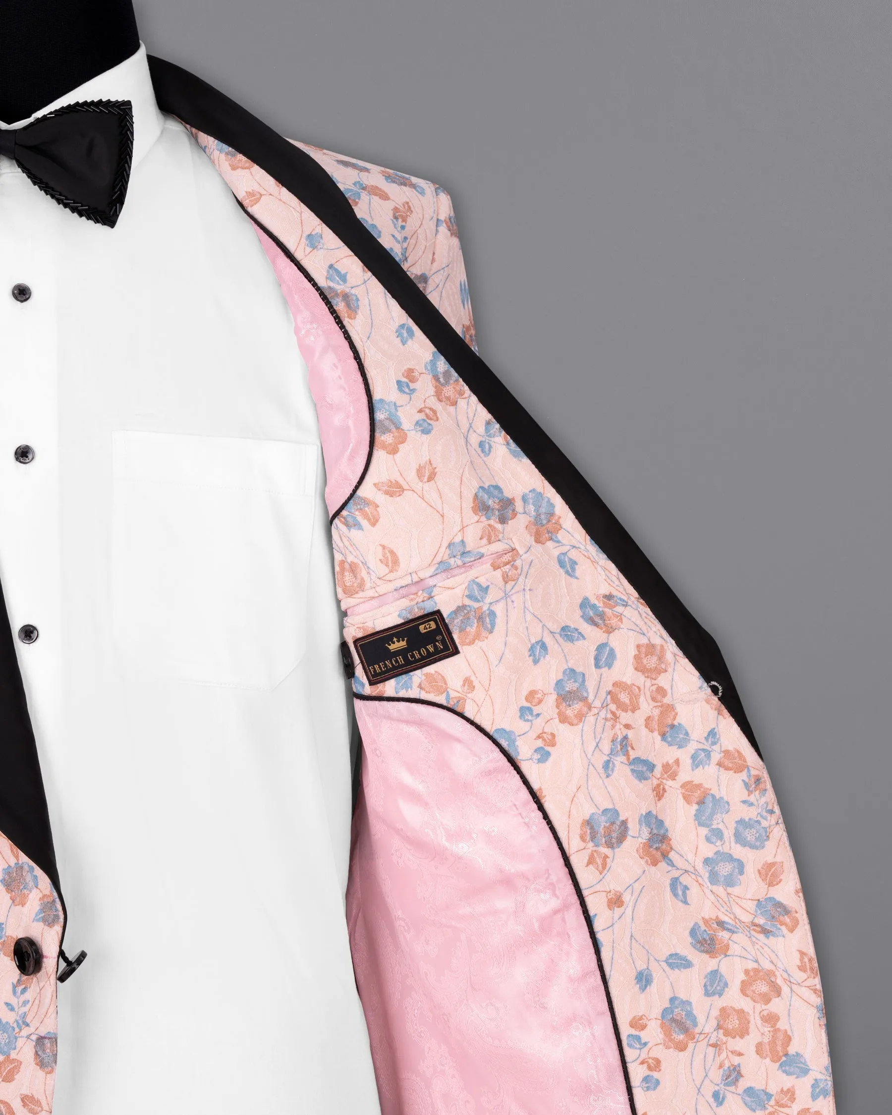 Mandys Pink Floral Textured Designer Tuxedo Suit