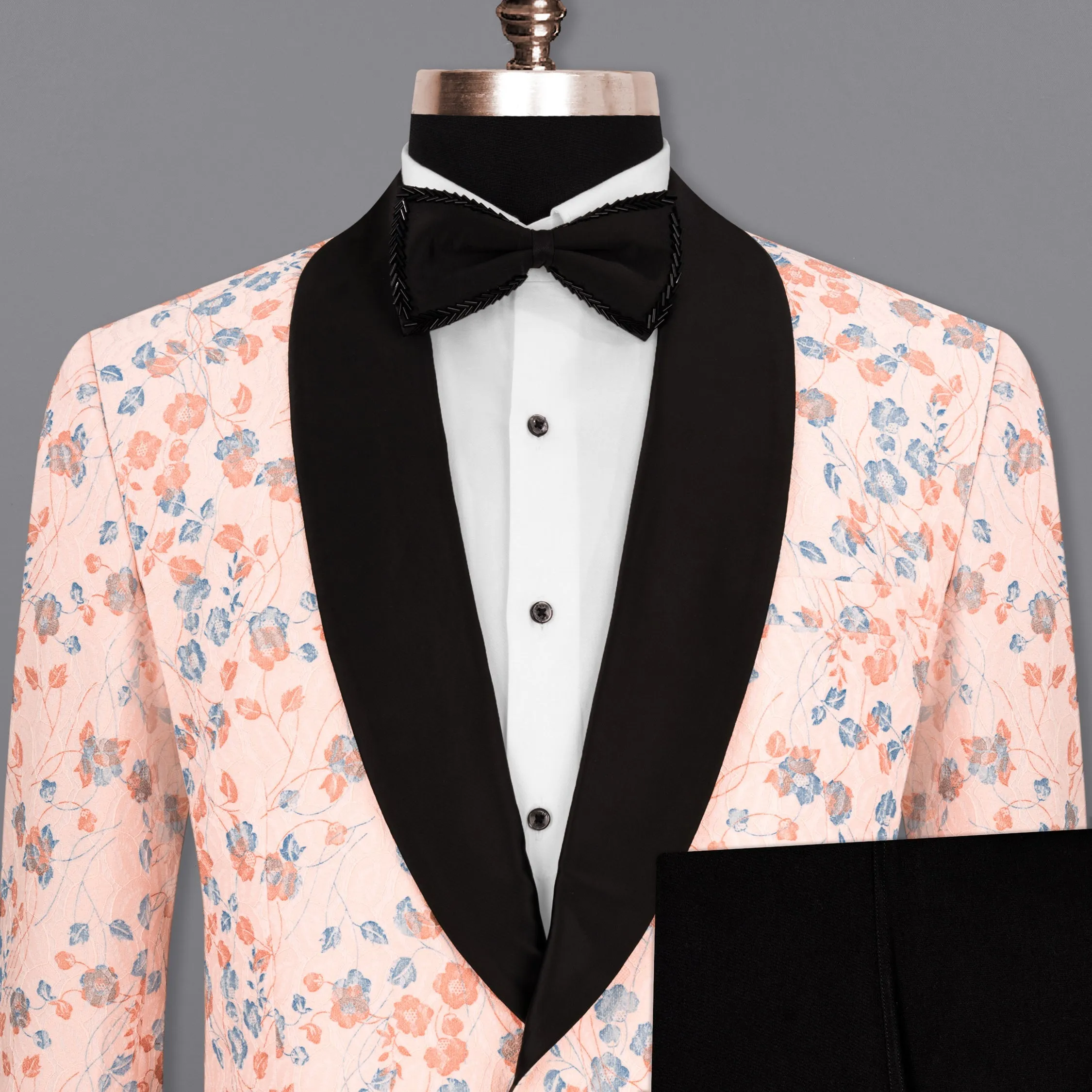 Mandys Pink Floral Textured Designer Tuxedo Suit