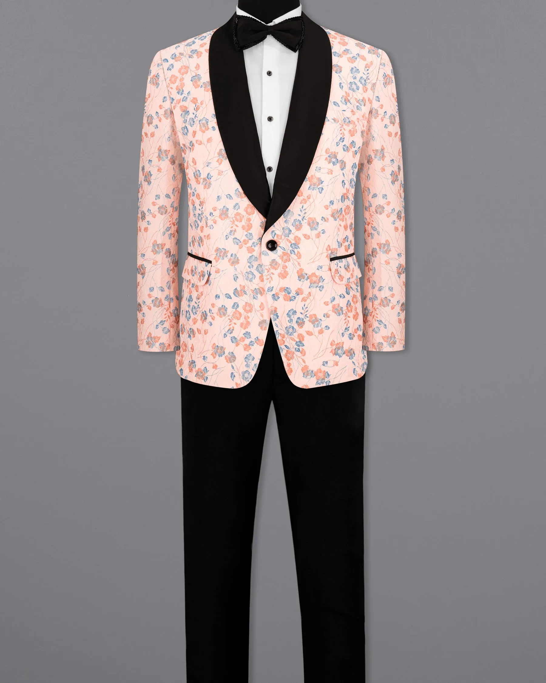 Mandys Pink Floral Textured Designer Tuxedo Suit