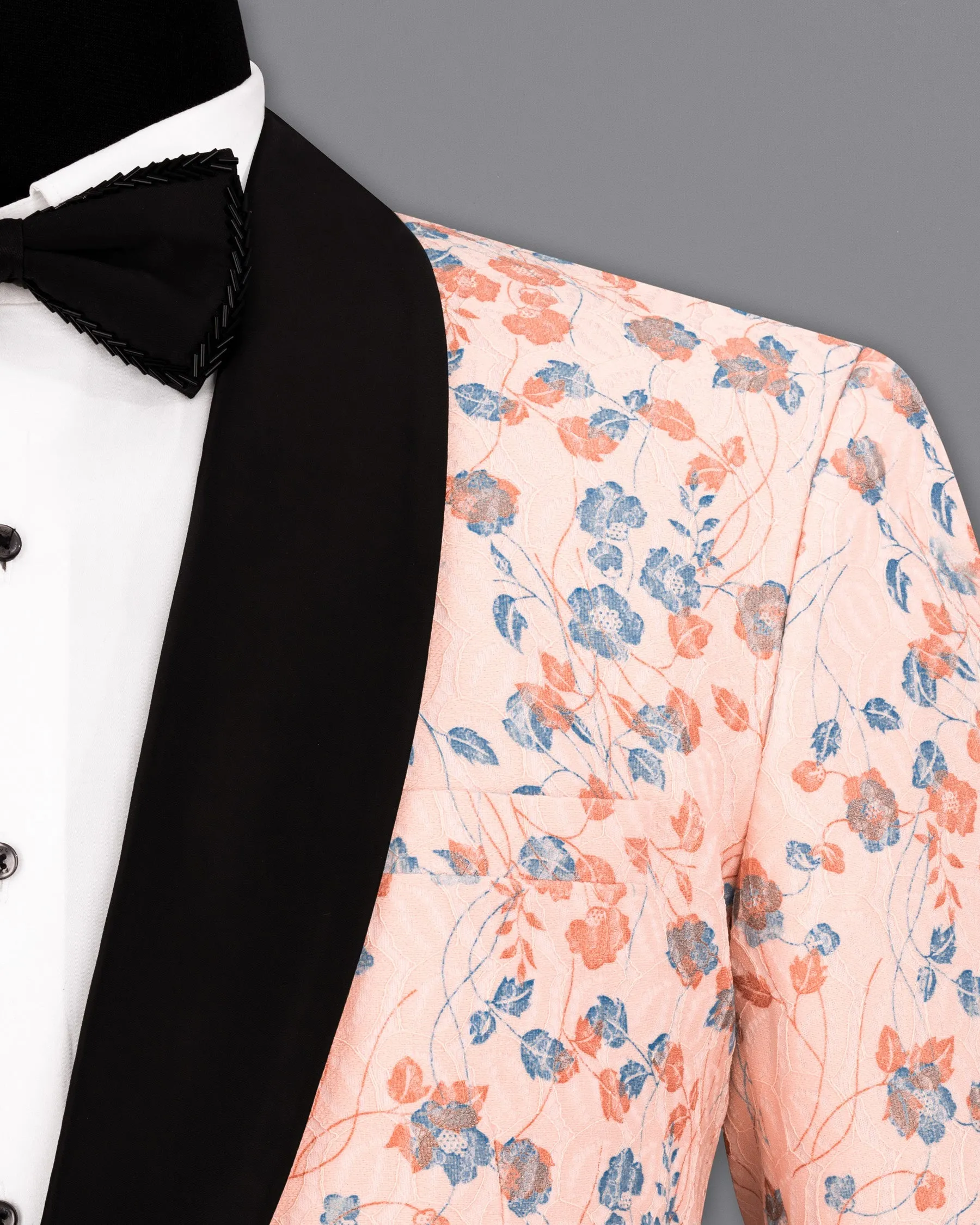 Mandys Pink Floral Textured Designer Tuxedo Suit