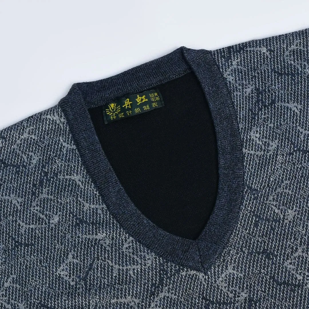Men V Neck Long Sleeves Synthetic Wool Sweaters