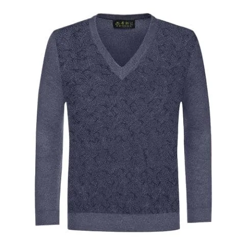 Men V Neck Long Sleeves Synthetic Wool Sweaters