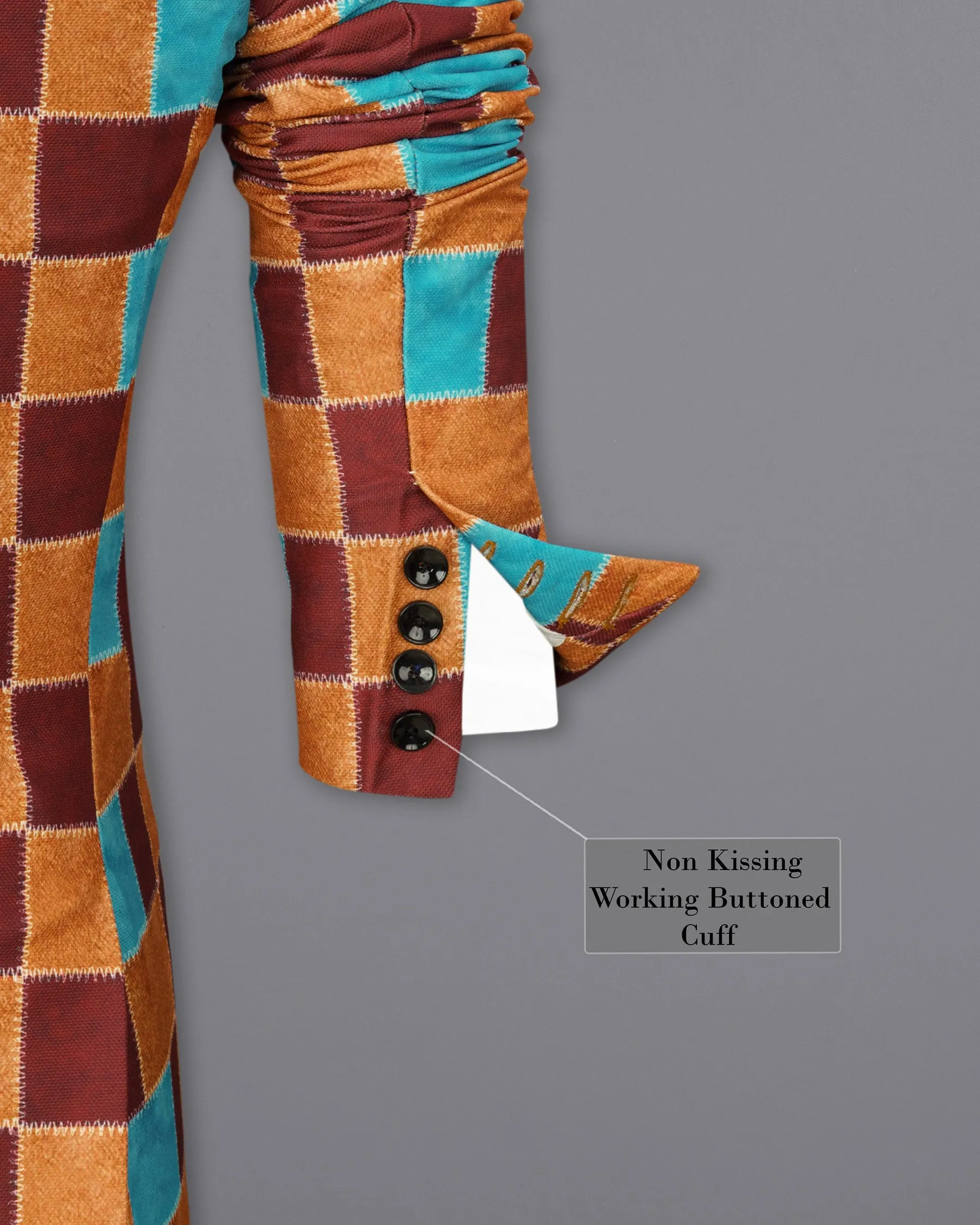 Moccaccino with Raw Sienna and Turuoise Blue Designer Blazer