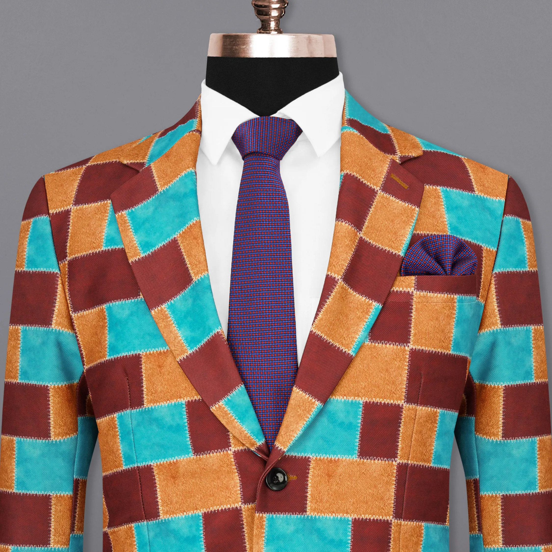 Moccaccino with Raw Sienna and Turuoise Blue Designer Blazer