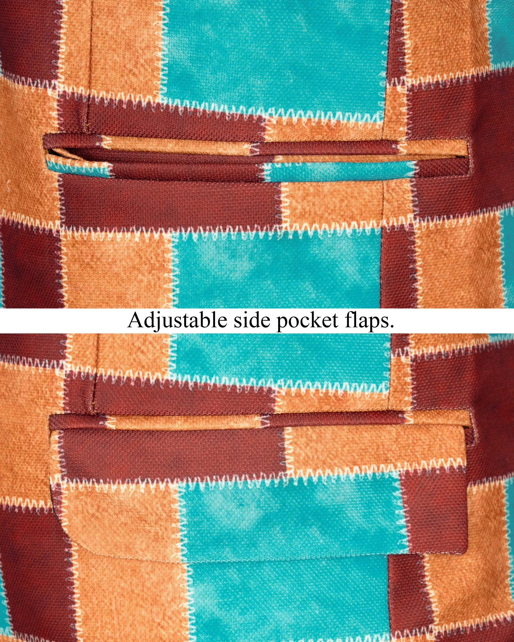 Moccaccino with Raw Sienna and Turuoise Blue Designer Blazer