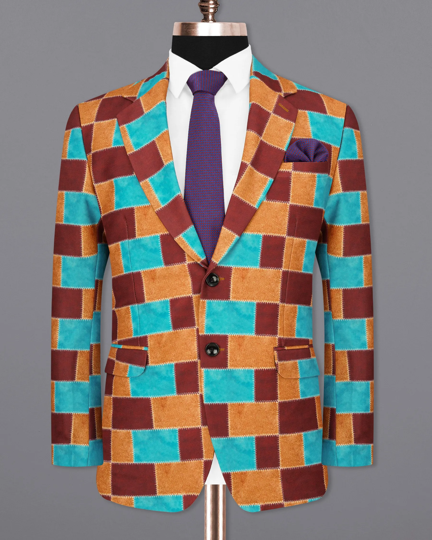 Moccaccino with Raw Sienna and Turuoise Blue Designer Blazer