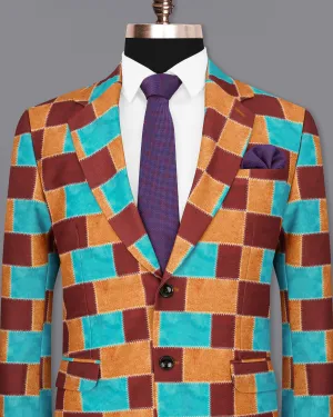 Moccaccino with Raw Sienna and Turuoise Blue Designer Blazer