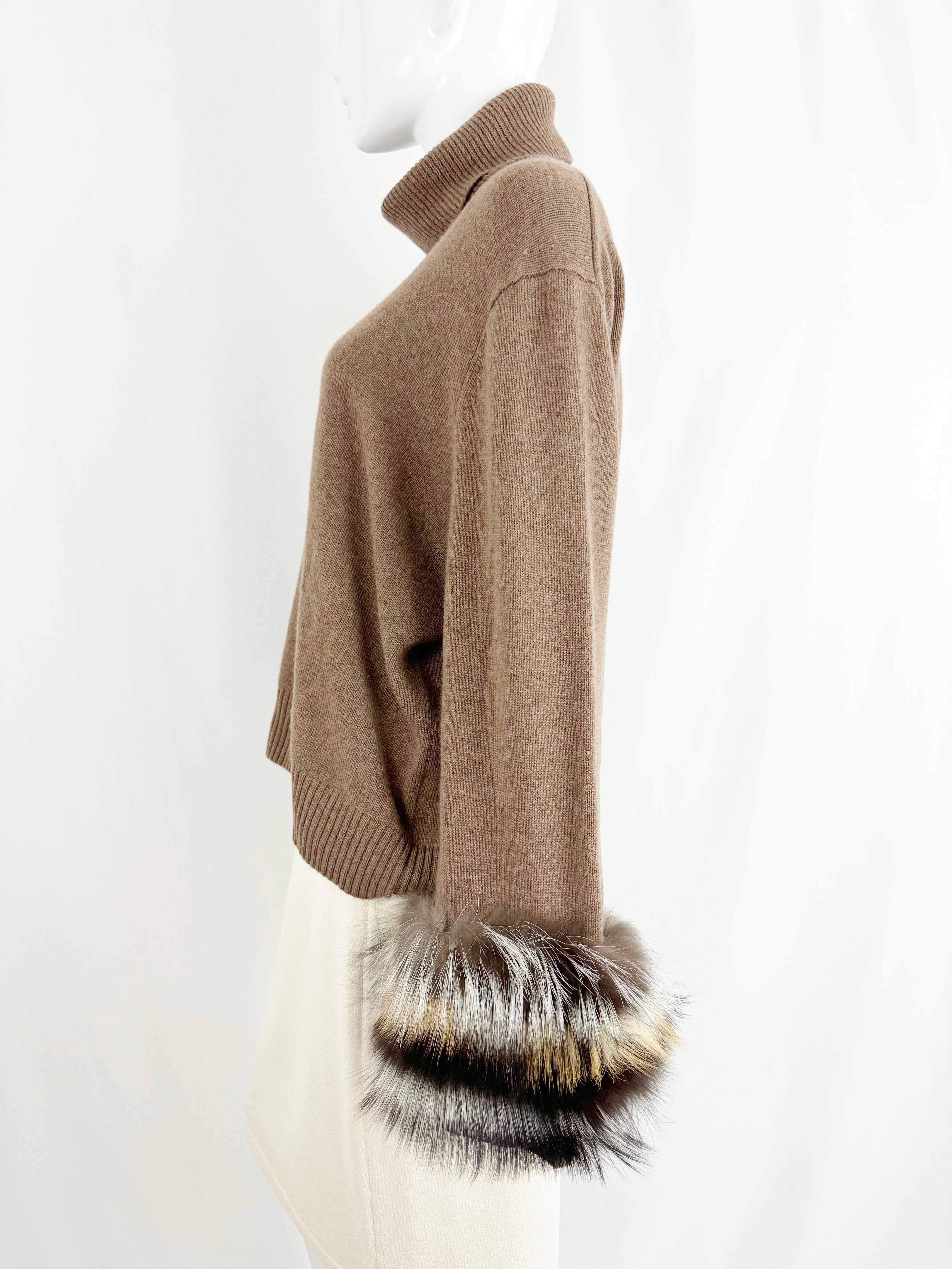NEW Lafayette 148 Cashmere with Fur Trim Sweater Size XL