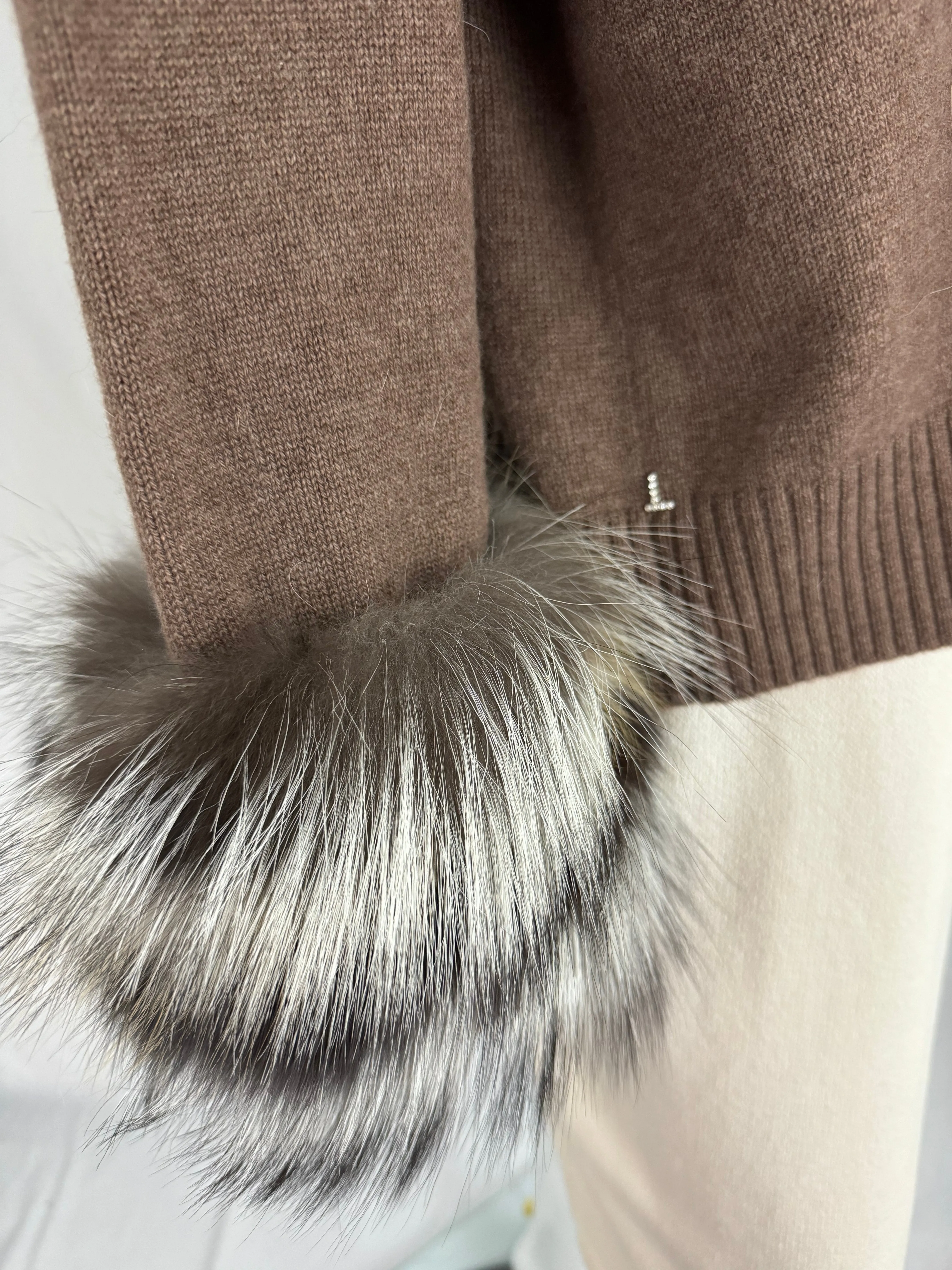 NEW Lafayette 148 Cashmere with Fur Trim Sweater Size XL