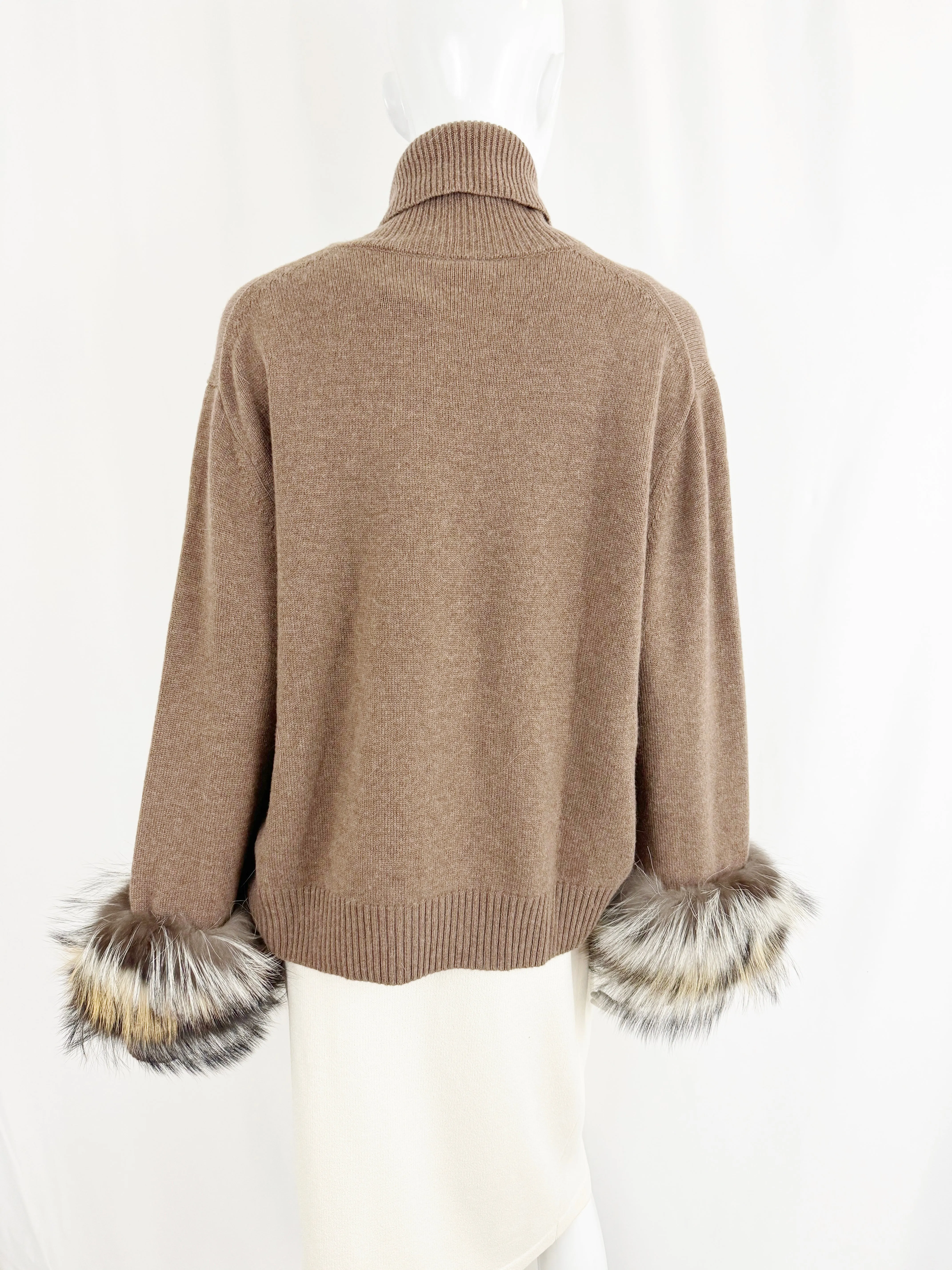 NEW Lafayette 148 Cashmere with Fur Trim Sweater Size XL