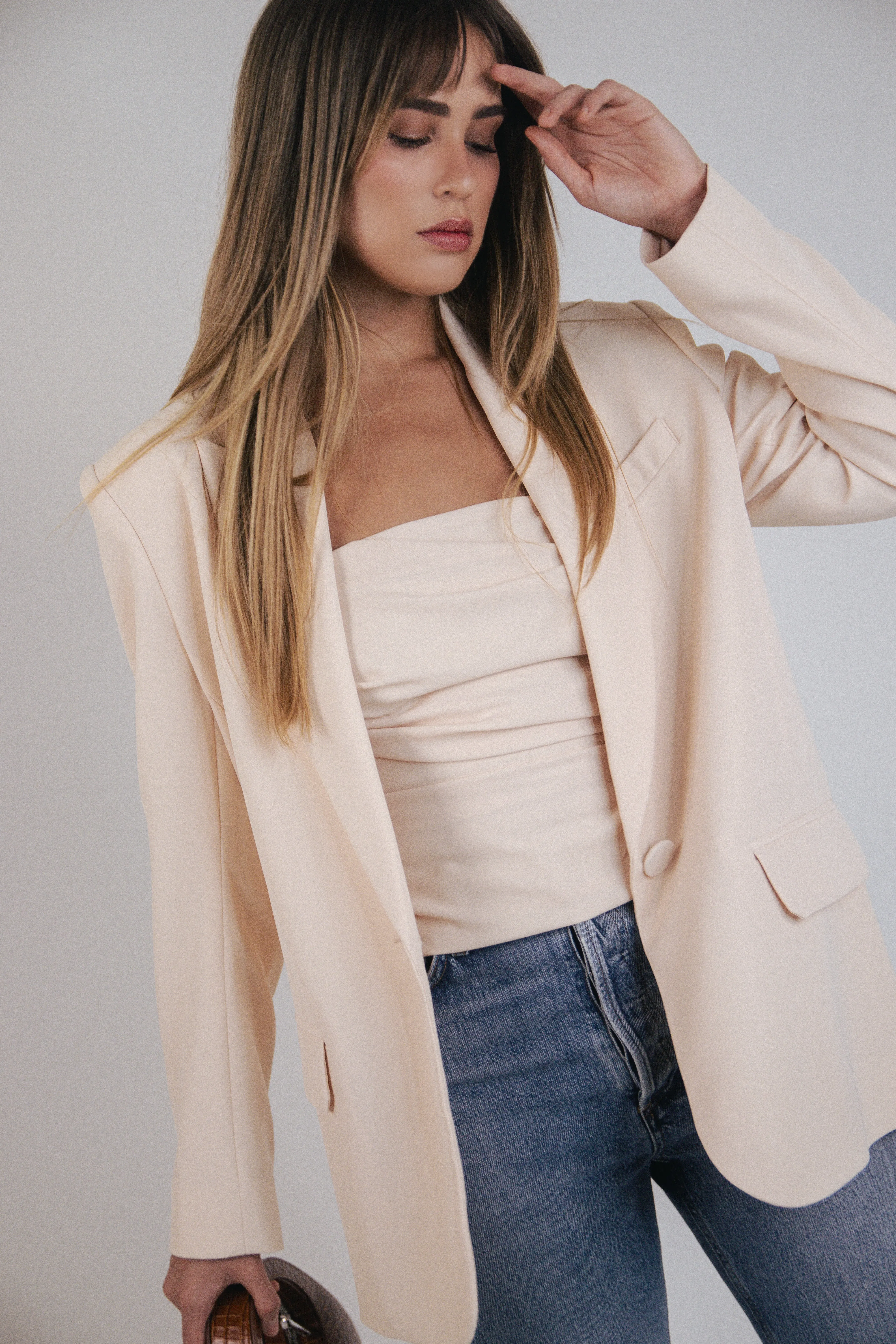 Oversized Crepe Blazer in Bisque