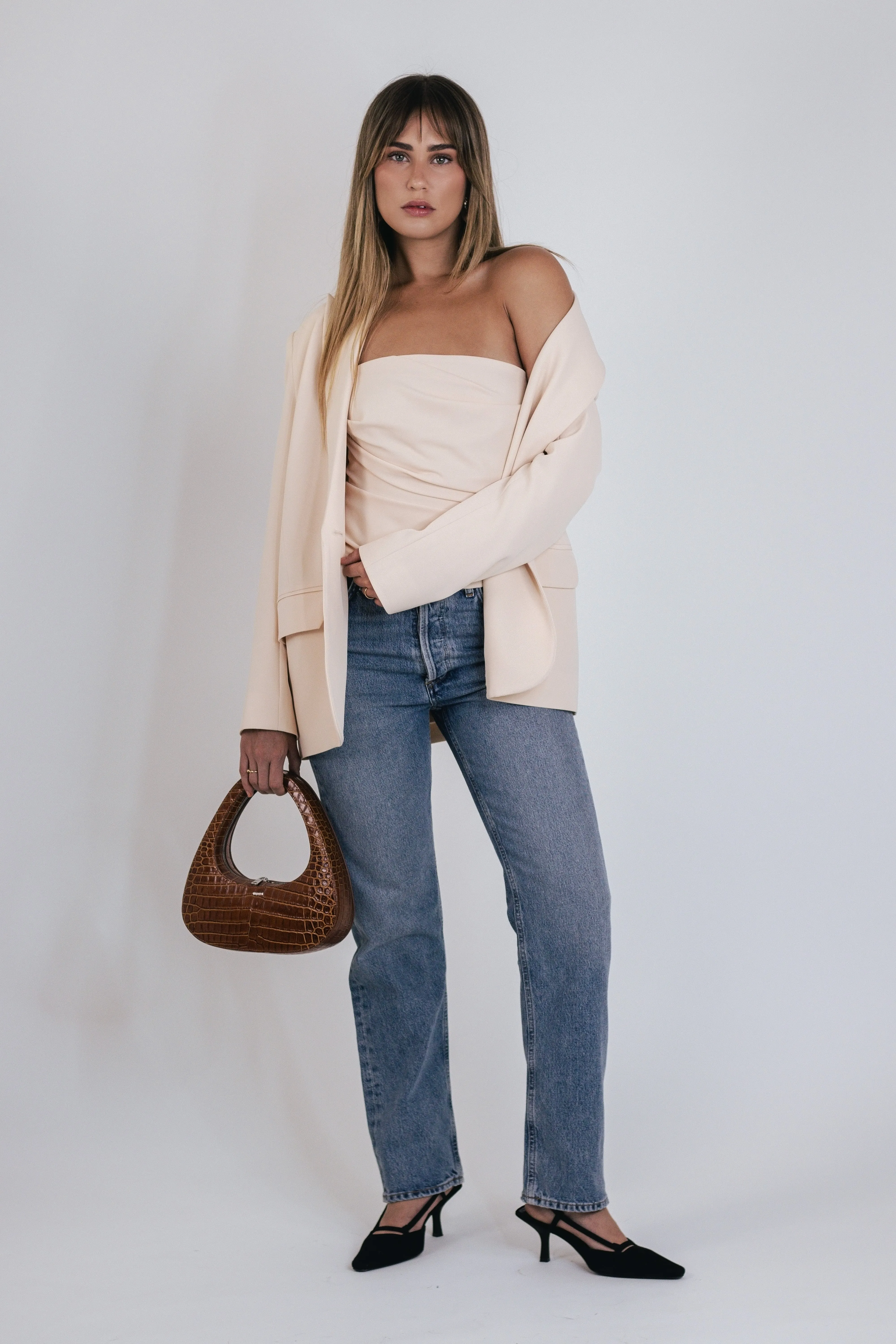 Oversized Crepe Blazer in Bisque