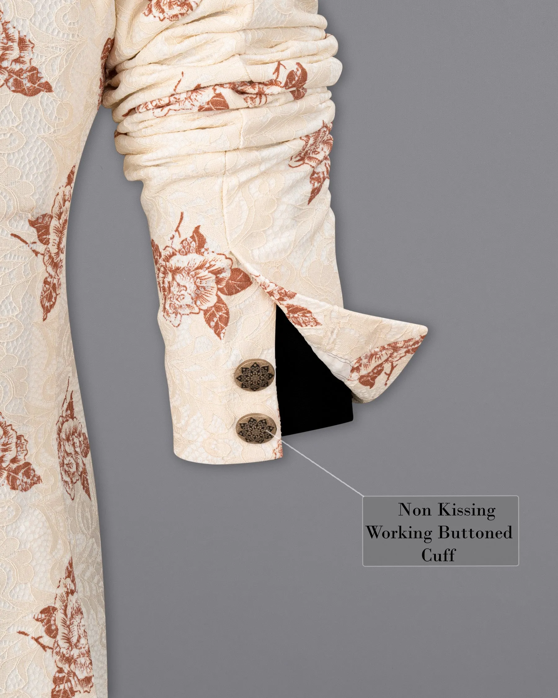 Pearl Bush Floral Printed and Textured Cross-Buttoned Bandhgala Blazer