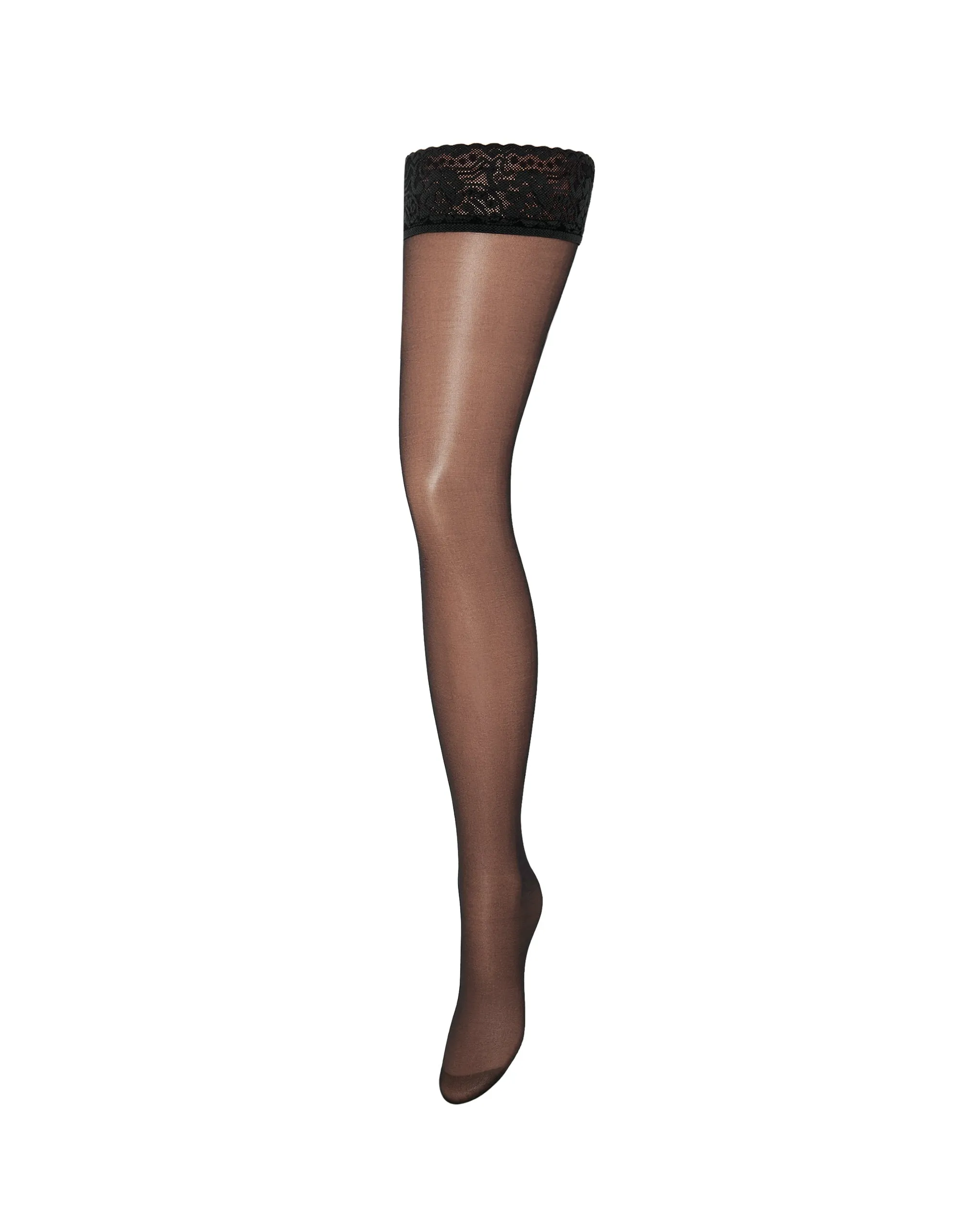 Plain Leg/Lace Top Thigh Highs Black