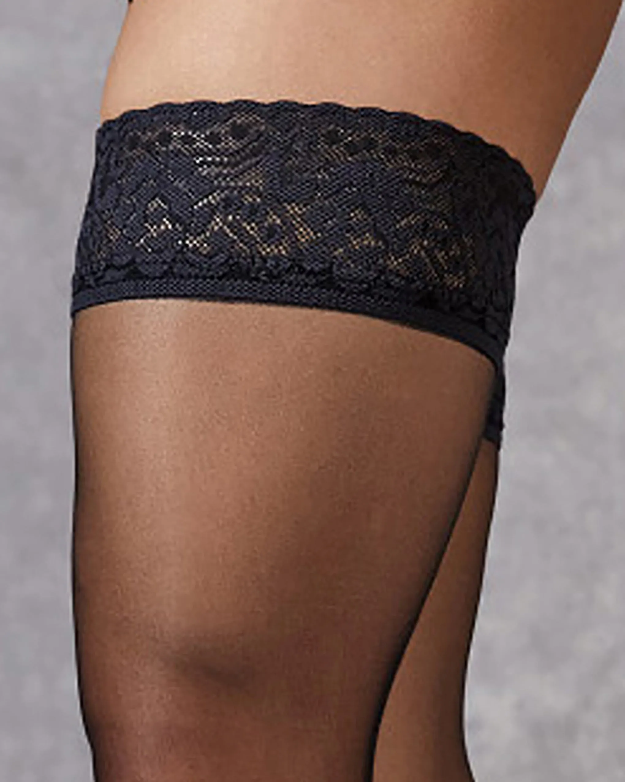 Plain Leg/Lace Top Thigh Highs Black