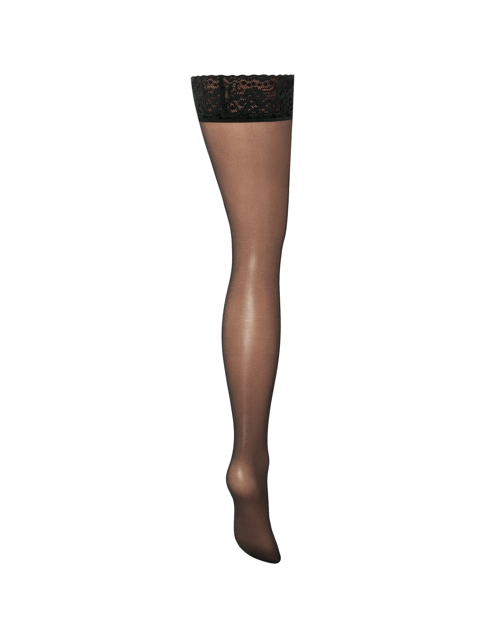 Plain Leg/Lace Top Thigh Highs Black