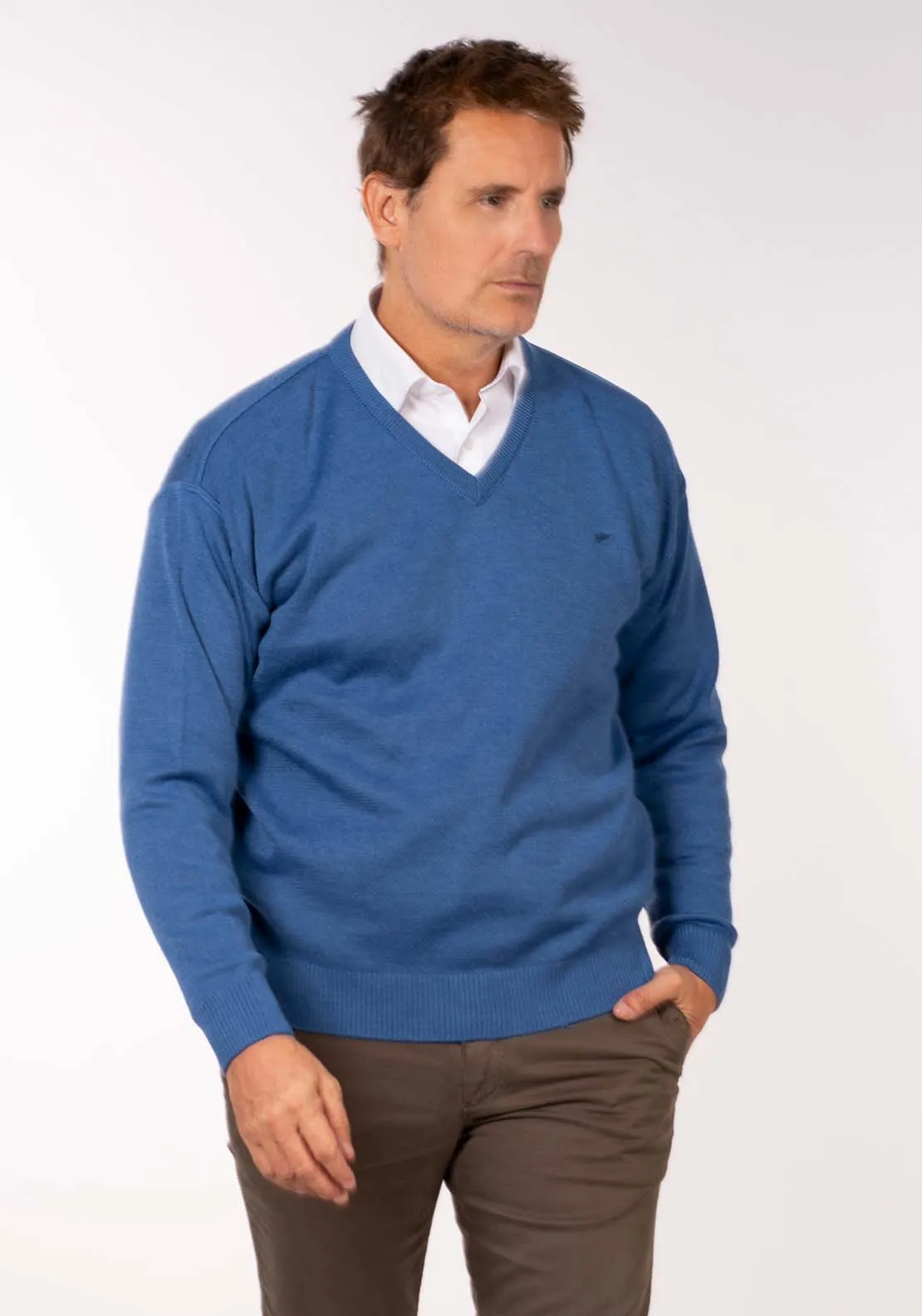 Plain V Neck Knit - Denim