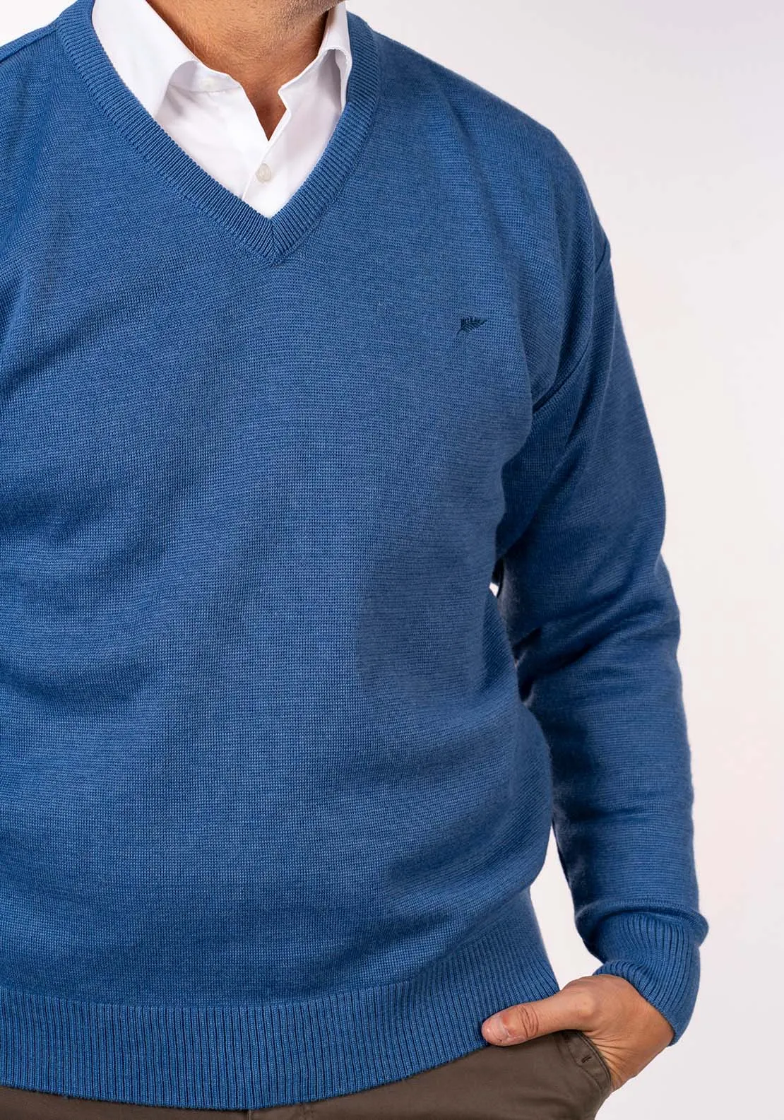 Plain V Neck Knit - Denim