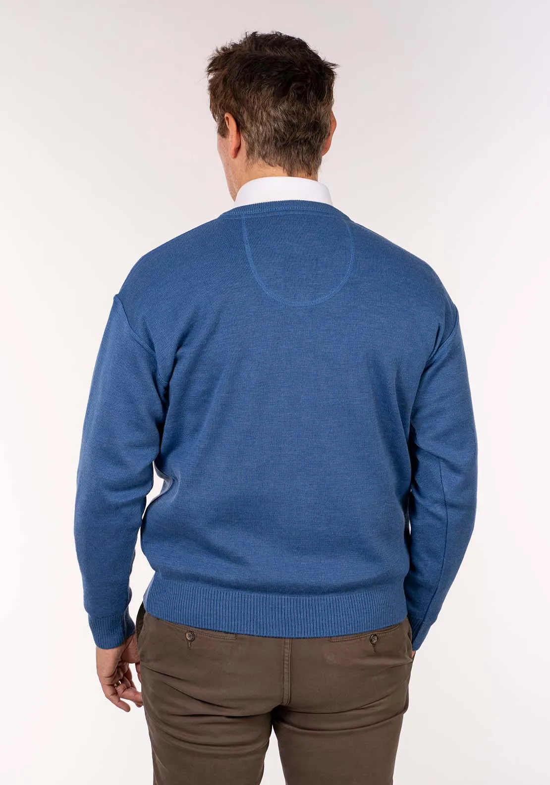 Plain V Neck Knit - Denim