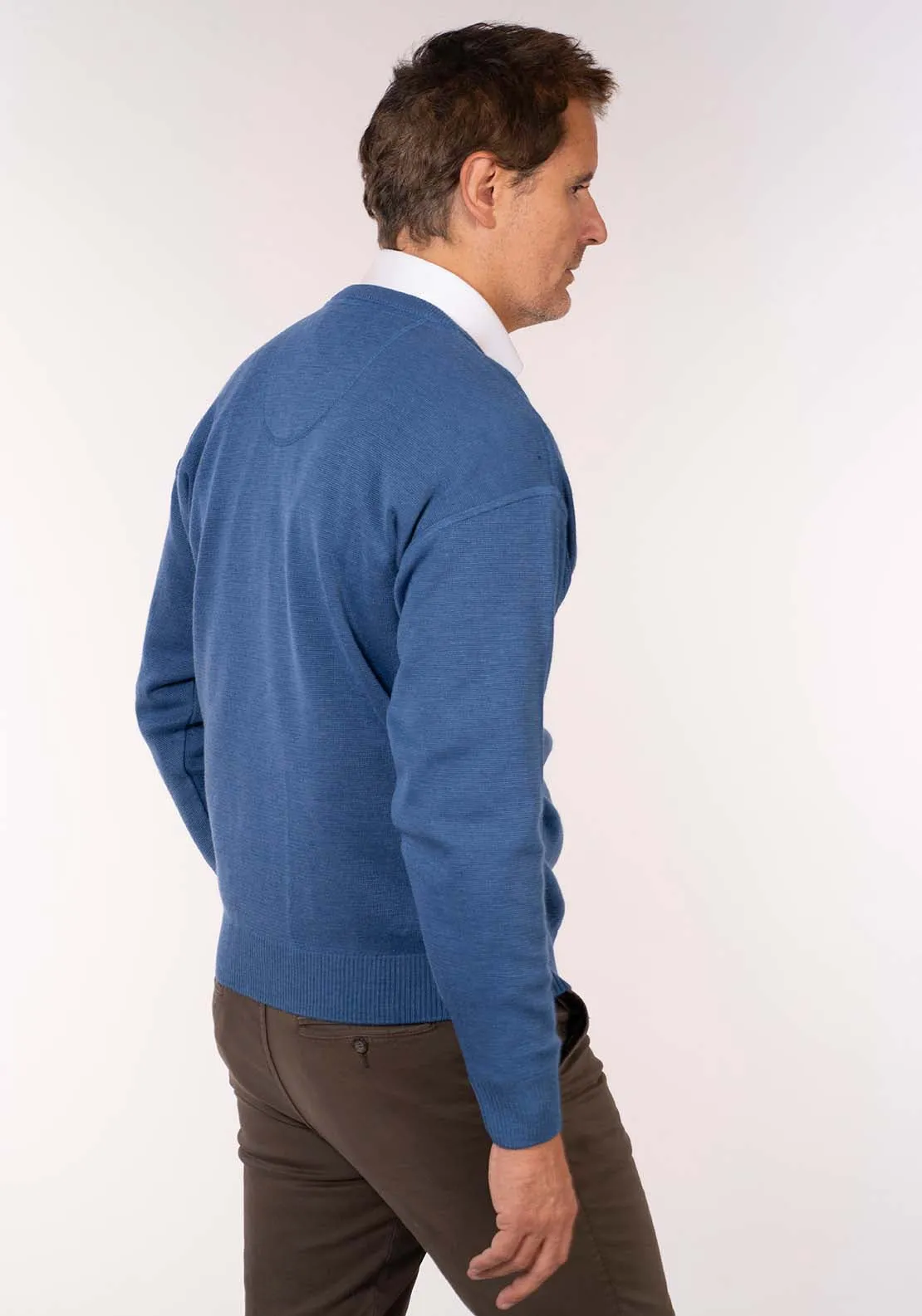 Plain V Neck Knit - Denim