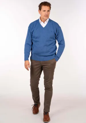 Plain V Neck Knit - Denim